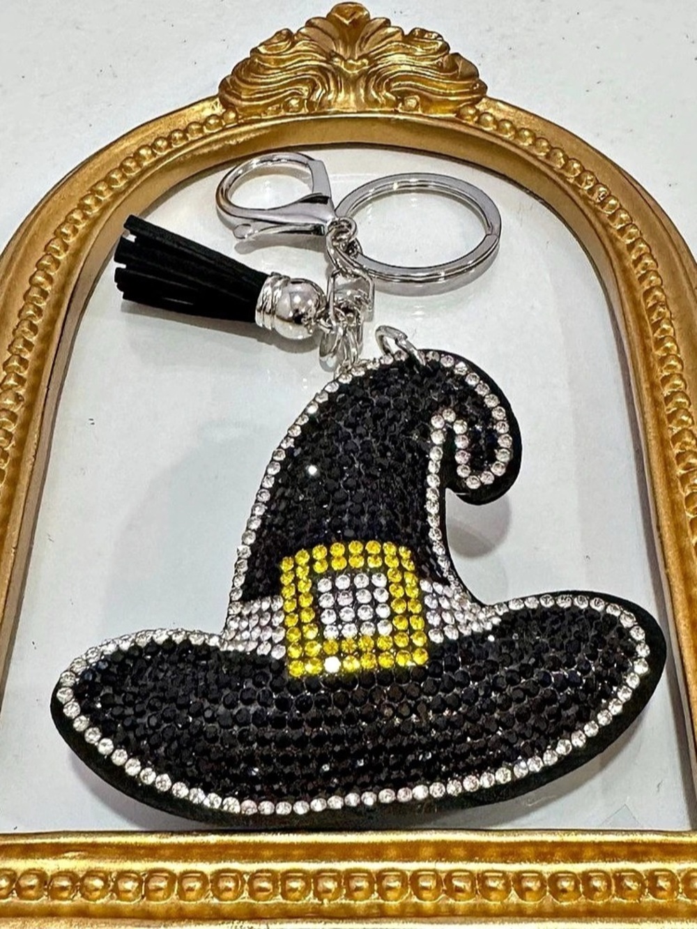 New Black Witch Hat Rhinestone Keychain